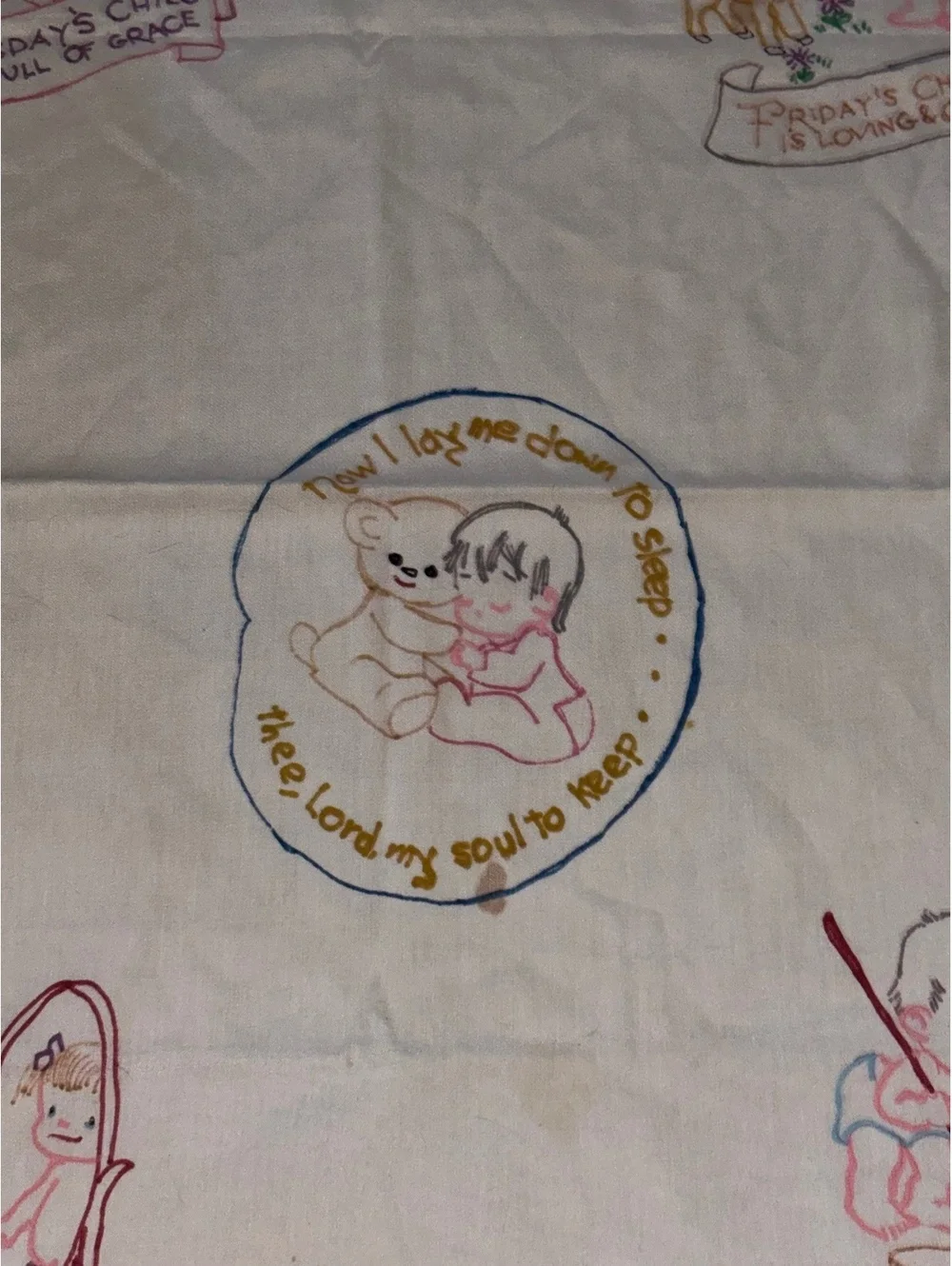 Vintage Monday’s Child Stamped Embroidery Pillowcase D76